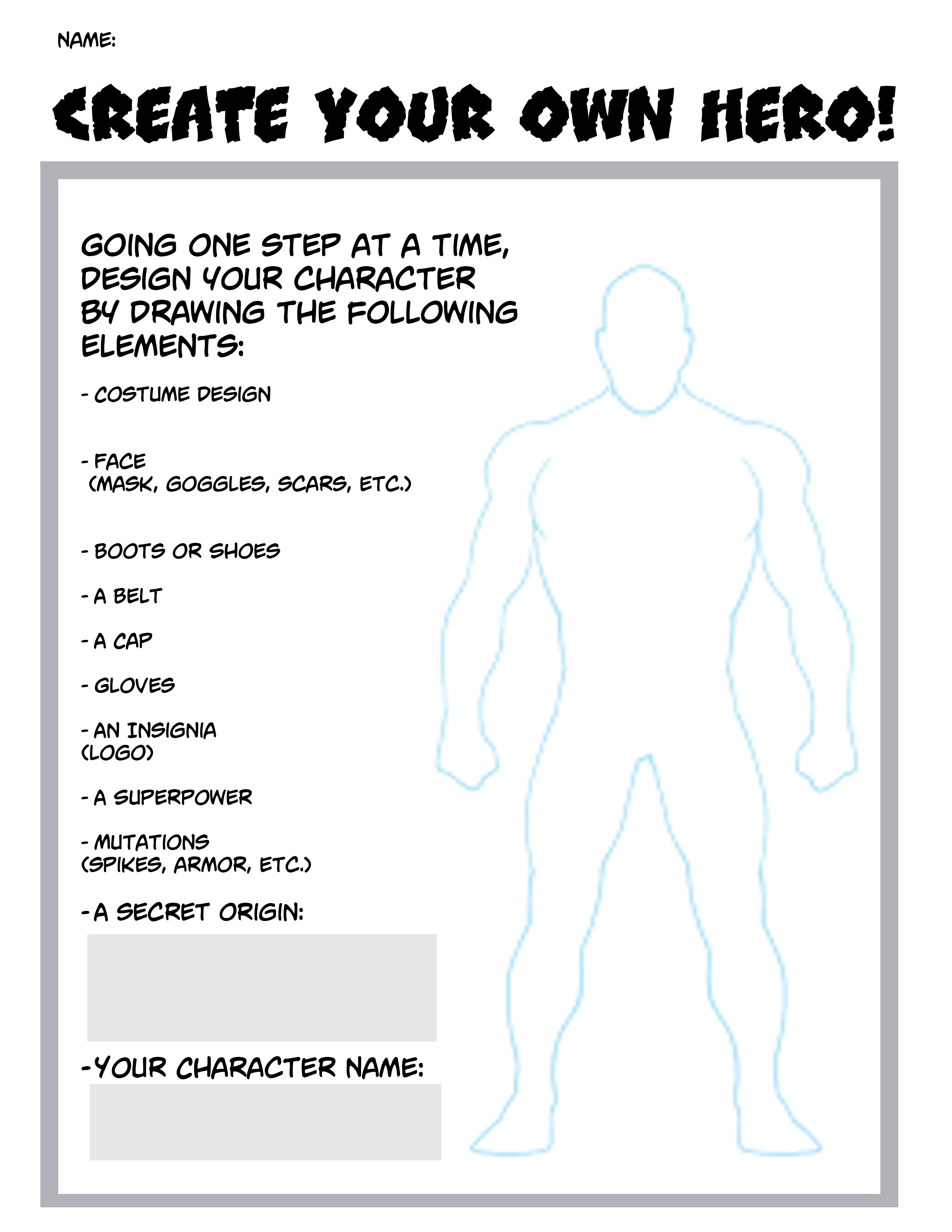 42 create a superhero worksheet Worksheet Information