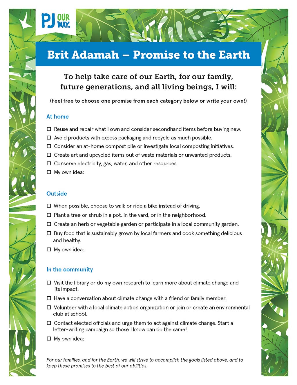 Promise to the Earth Checklist